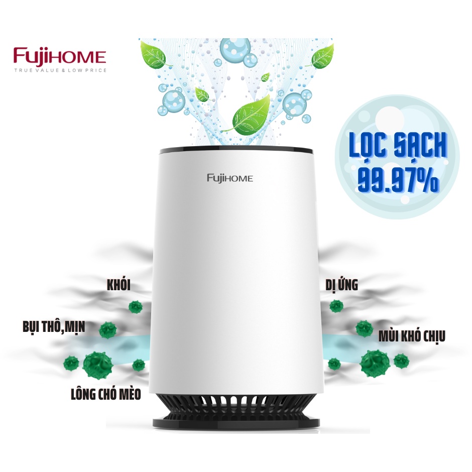 Máy lọc không khí nhập khẩu FUJIHOME AP12 2 cấp lọc, màng lọc Hepa và than hoạt tính, đèn cảm biến lọc bụi mịn PM2.5