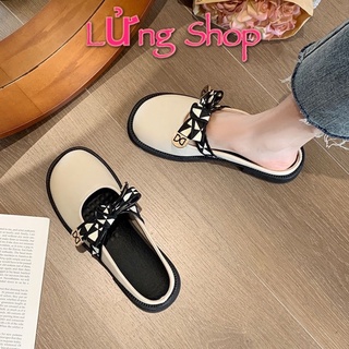 Giày sục búp bê đính nơ dg nữ da lì mềm lửng shop đế bằng cao 3cm