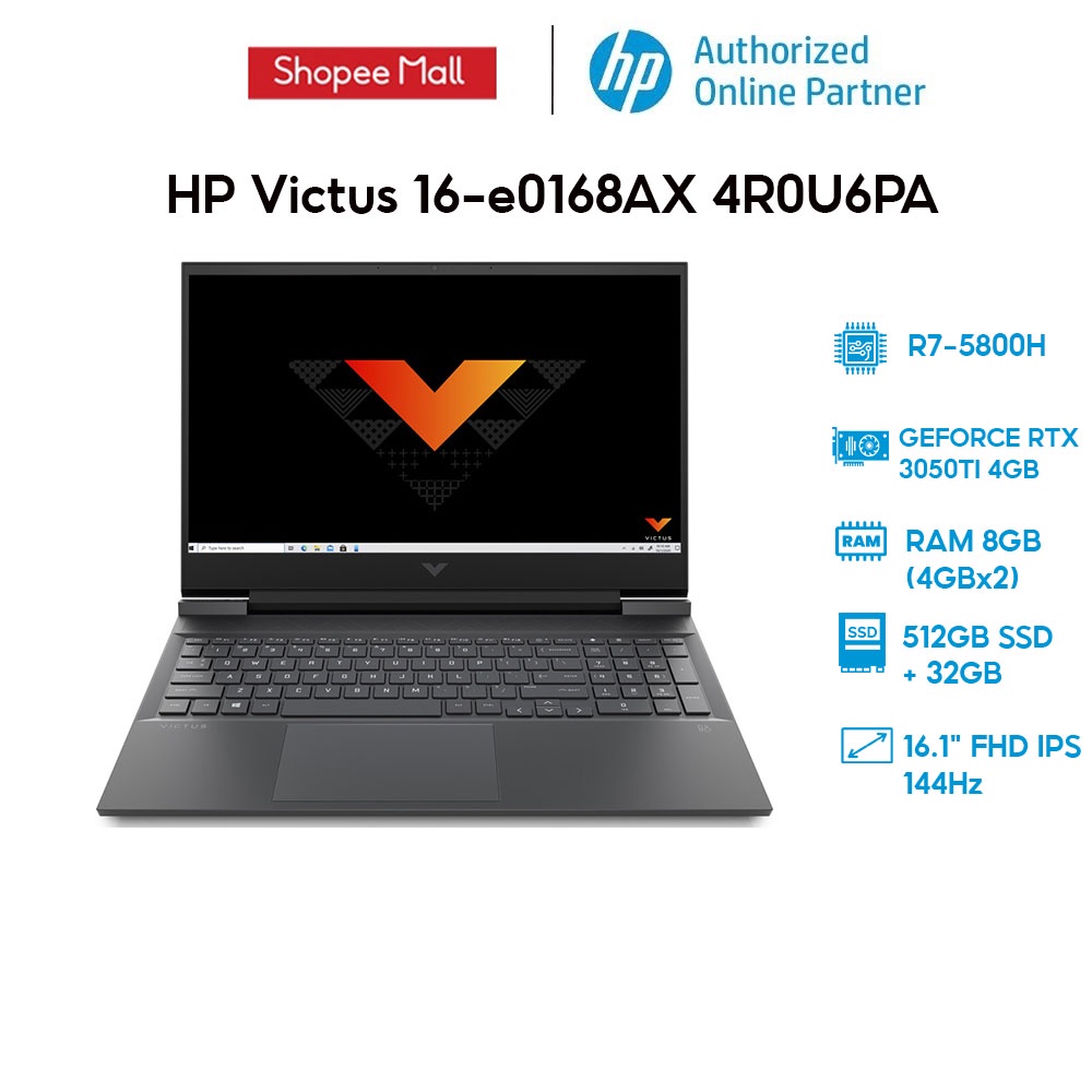Laptop HP Victus 16-e0168AX 4R0U6PA R7-5800H | 8GB | 512GB |RTX™ 3050Ti 4GB | 144Hz W10