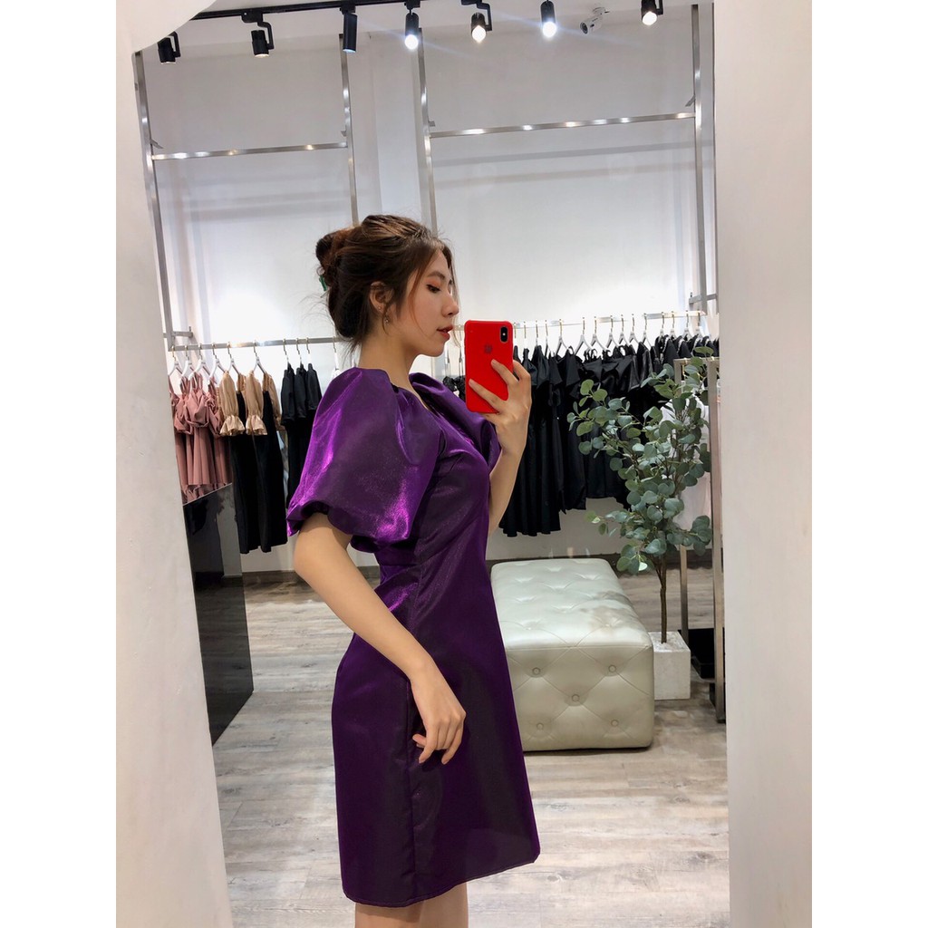 Đầm tay phồng MIARA thiết kế cổ V trẻ trung, màu tím sang trọng, dự tiệc đi chơi thoải mái DT61-TÍM
