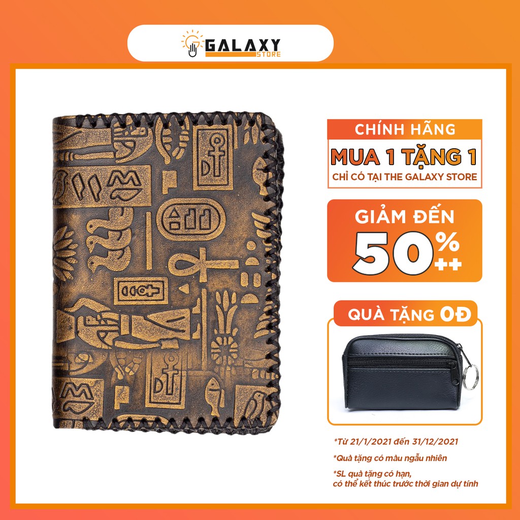 [FREEShip] Ví Nam Nữ Da Bò Vân Ai Cập Handmade Cao Cấp Galaxy Store GVM10