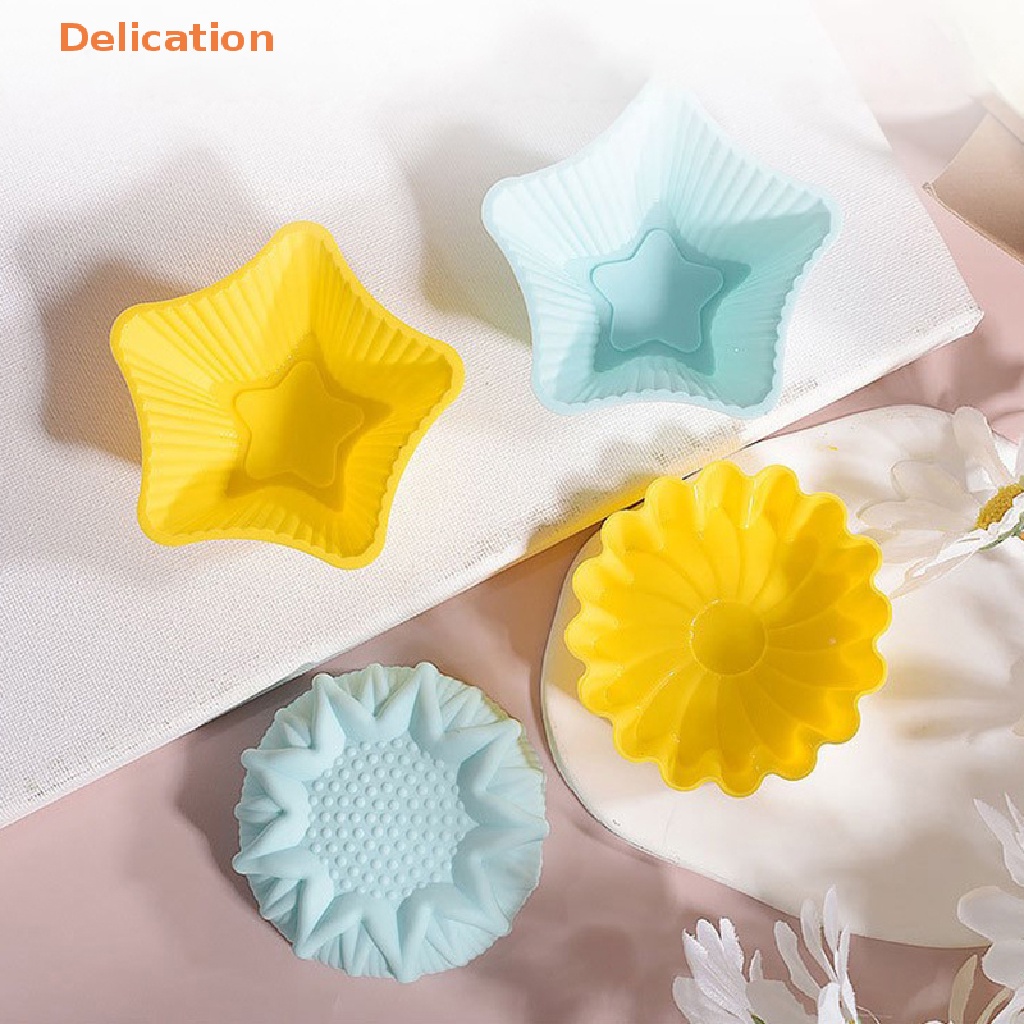 [Delication] 2Pcs/Set Silicone Cake Cup Mold 3D Round Square Heart Shape Cake Cup Muffin Cupcake Kitchen Bakeware Maker DIY Cake Decor Tools