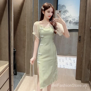 Đầm ôm ca rô ngắn tay thời trang hè 2021