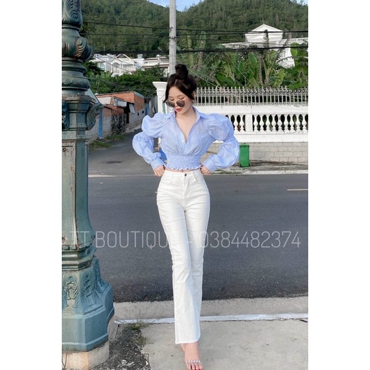 ÁO CROPTOP CARO NHÍ CHUN EO TAY KHÚC