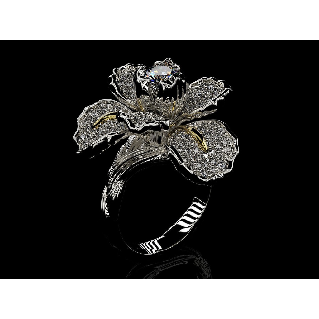 Nhẫn nữ kim loại thiết kế bông hoa đính đá thanh lịch thời trang