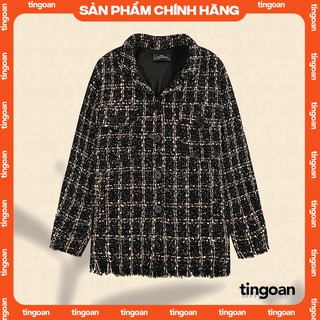 Áo khoác tweed rộng cổ bẻ đen tingoan SUPER MODEL JACKET/BY