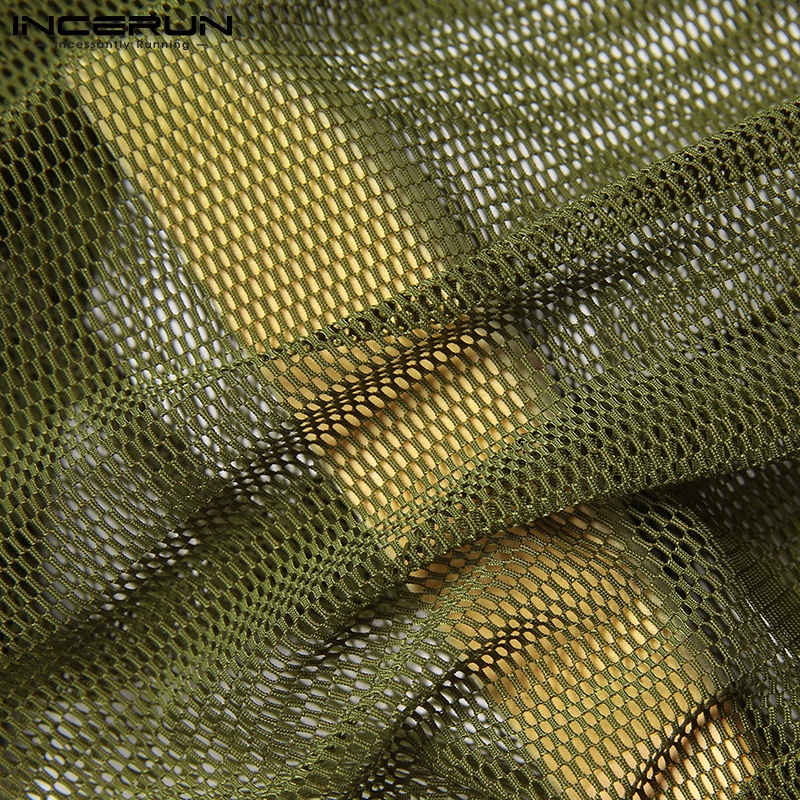 Set đồ thời trang INCERUN gồm áo croptop dài tay có mũ trùm đầu + quần short dạng lưới trong suốt cho nam