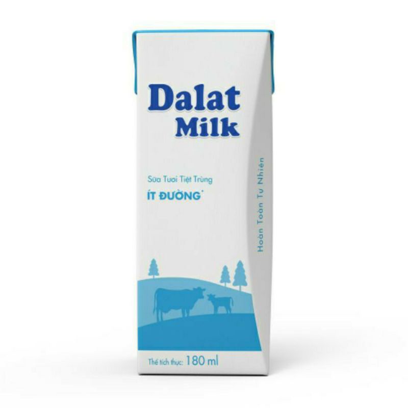 LỐC 4 HỘP SỮA TƯƠI TIỆT TRÙNG ĐÀ LẠT MILK 180ML CÓ ĐƯỜNG/ ÍT ĐƯỜNG/ KHÔNG ĐƯỜNG/ DALAT MILK