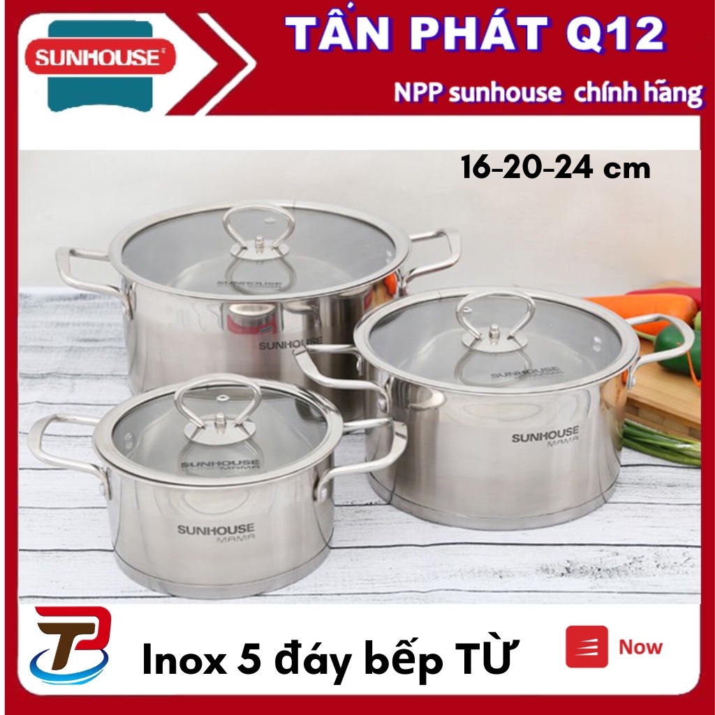 Bộ nồi inox 5 đáy sunhouse mama SH784 (16-20-24cm)