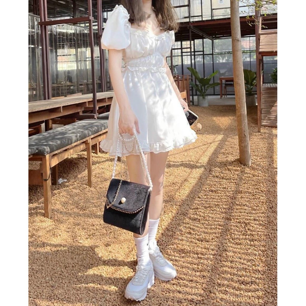 |SIÊU HOT|Đầm nữ trắng cổ tim viền bồng giá SIÊU RẺ | BigBuy360 - bigbuy360.vn