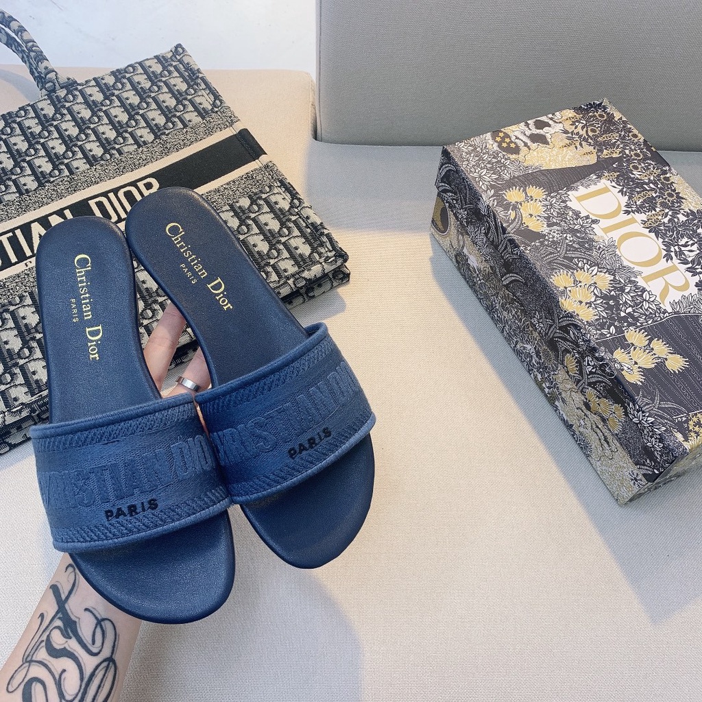 No Box - Dép Cotton Họa Tiết Thêu DWAY Màu Xanh Dương Ngôi Sao Nam Cực Cho Nữ