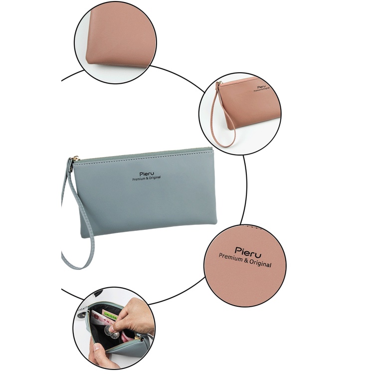 Phụ nữ Ví dây kéo Clutch Da PU Màu rắn Ví dài