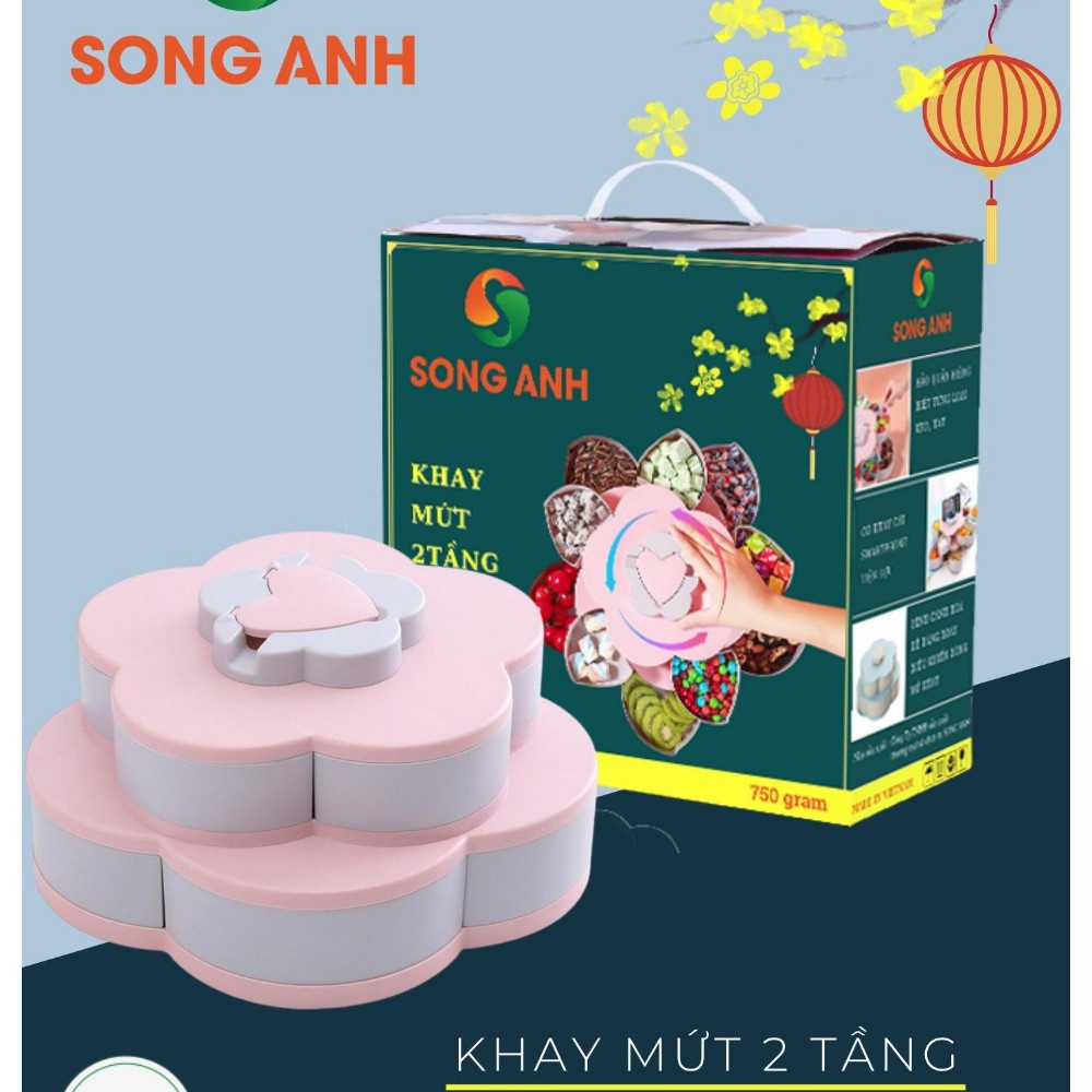 [GIÁ TỐT NHẤT] KHAY MỨT 2 TẦNG 10 NGĂN HÌNH BÔNG HOA CÓ KHE ĐỂ ĐIỆN THOẠI CHẤT LIỆU NHỰA CAO CẤP (Lucie Store)