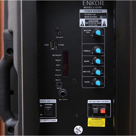 Loa Kéo Bluetooth Karaoke Enkor L1218K Đen 16W Đầu AUX in - Chính hãng, BH 12 tháng