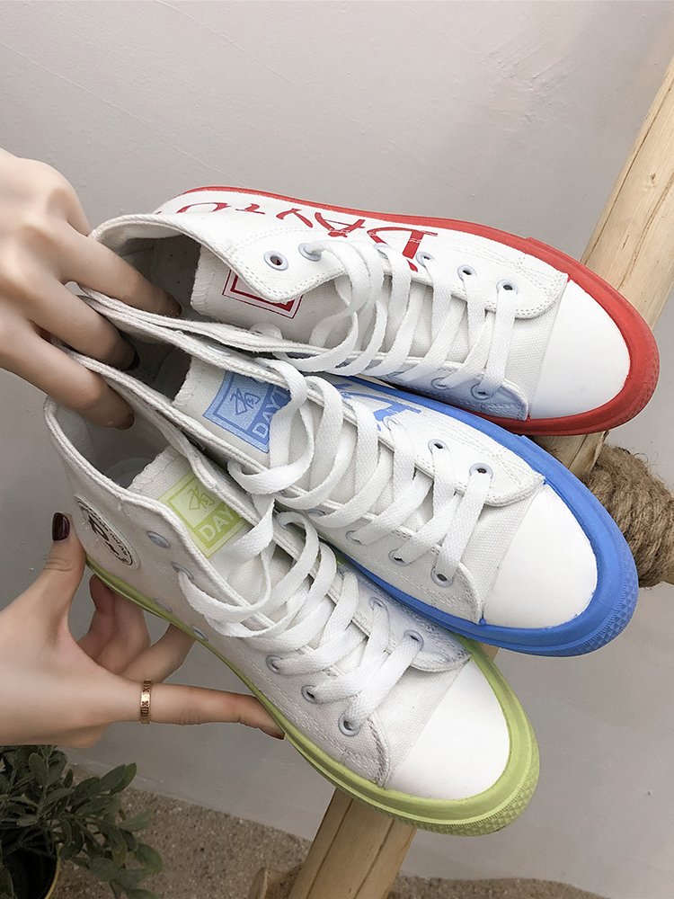 Ulzzang Round Head High Top Lace Up Casual Canvas Shoes for Women