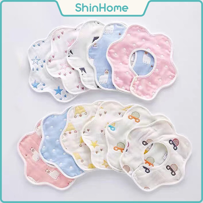 Yếm tròn trẻ em, yếm cánh hoa cotton thấm hút (chọn mẫu)