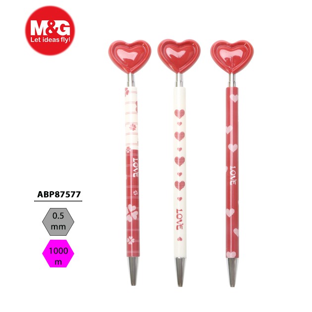 3 cây bút bi hình trái tim 0.5mm ABP87577 nét viết cực kỳ êm trơn, sản phẩm làm quà tặng dễ thương