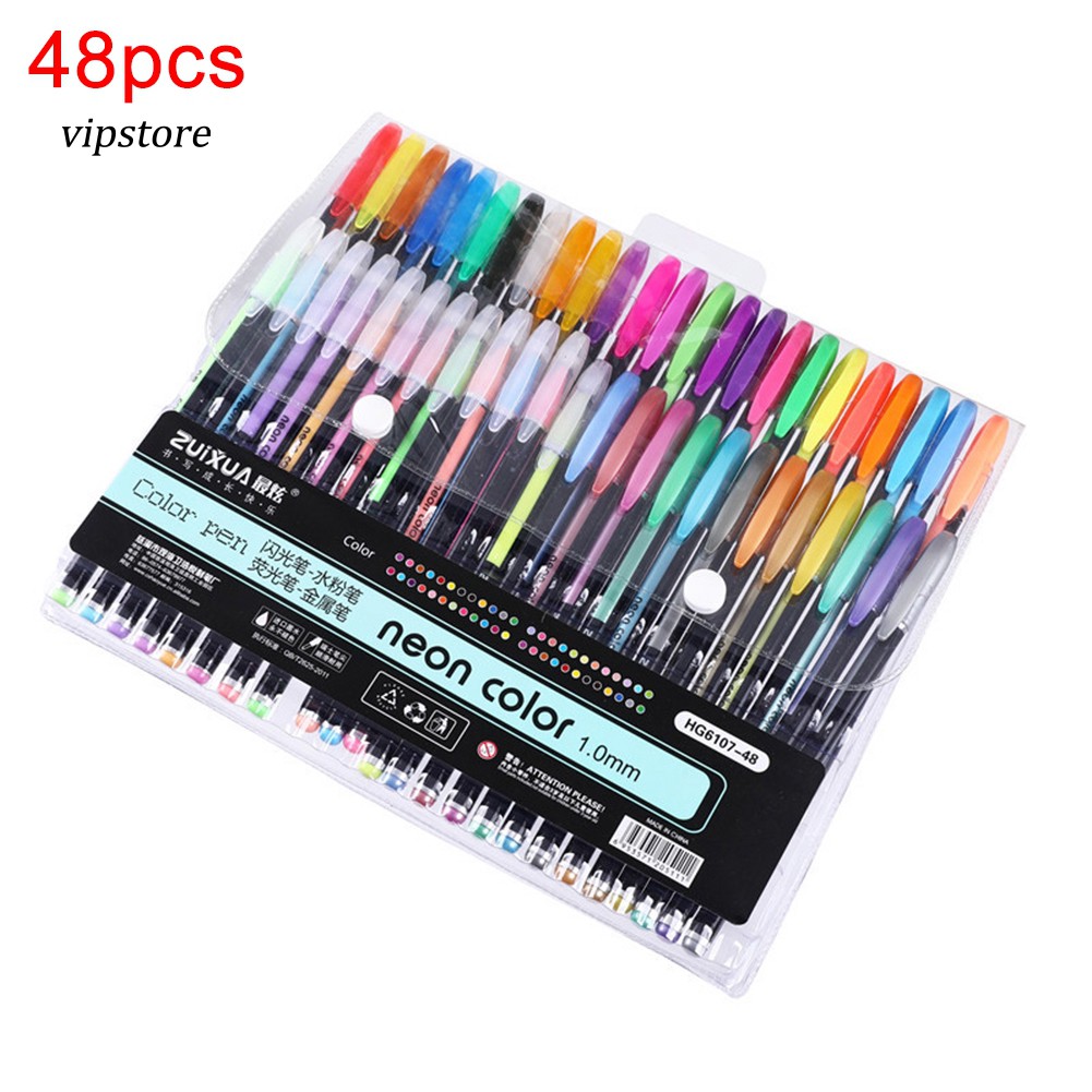 【VIP】48Pcs Colorful Glitter Graffiti Marking Painting Highlighter Gel Pen Stationery