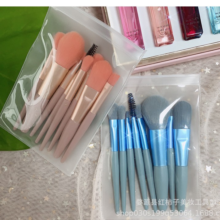 Full Bộ cọ 8 cây makeup lông mềm mịn tặng kèm túi Zip Vintage, Bộ cọ trang điểm cá nhân gốm 8 cây chính hãng