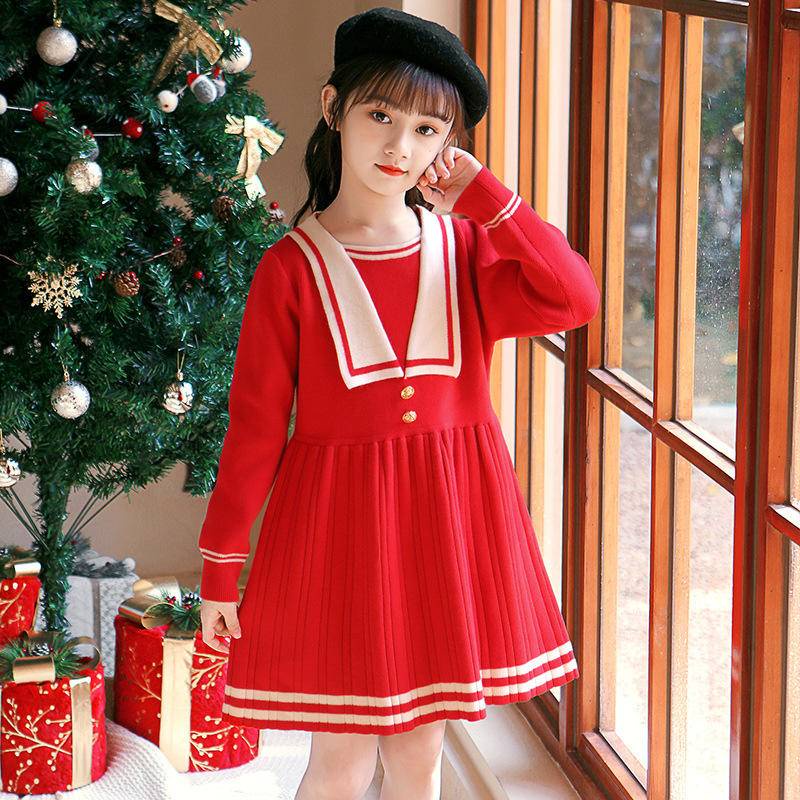 Đầm Công Chúa Dệt Kim Dáng Ôm Màu Đỏ Mừng Năm Mới Cho Bé Gái