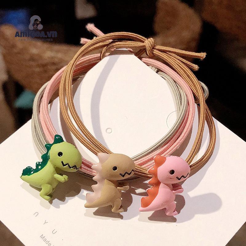 Dây Cột Tóc Cao Su Thắt Nút Họa Tiết Khủng Long Xinh Xắn