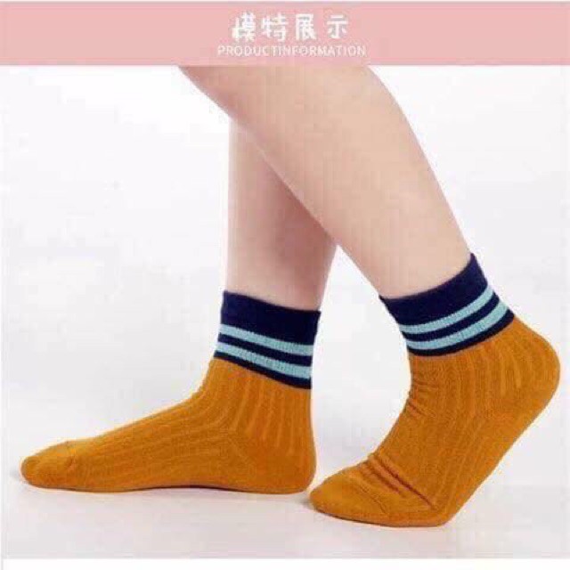 ĐÔI TẤT CỔ VIỀN KẺ PHONG CÁCH HÀN CHO BÉ (Loại Dài Tới Cổ Chân)