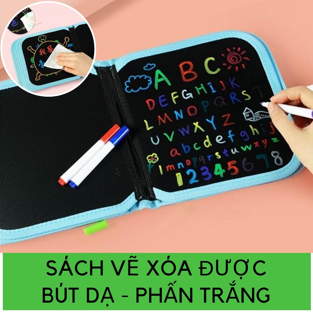 Đồ chơi bảng vẽ màu viết phấn trắng 8 trang xóa dùng nhiều lần