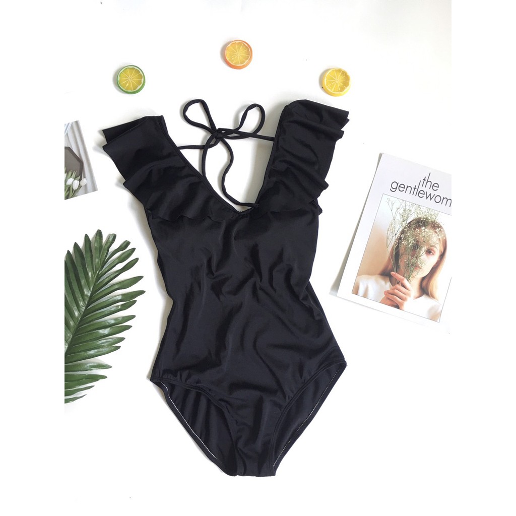 Bikini bodysuit khoét lưng phối bèo siêu cưng( kèm hình thật)