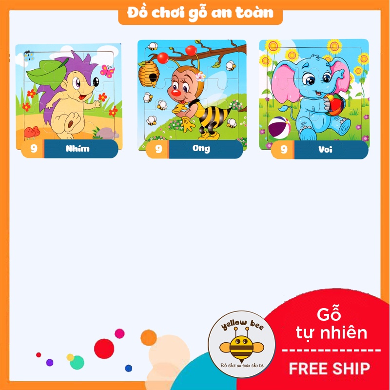 [9 miếng] Đồ chơi tranh ghép hình gỗ puzzle - Bộ ghép hình - Tranh xếp hình