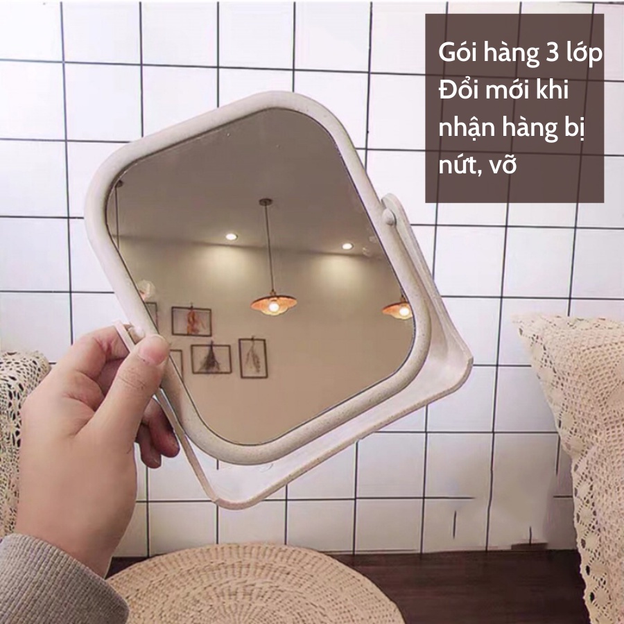 Gương trang điểm để bàn 2 mặt xoay hình vuông 360 độ chân chắc chắn QD20 - QUANDECOR