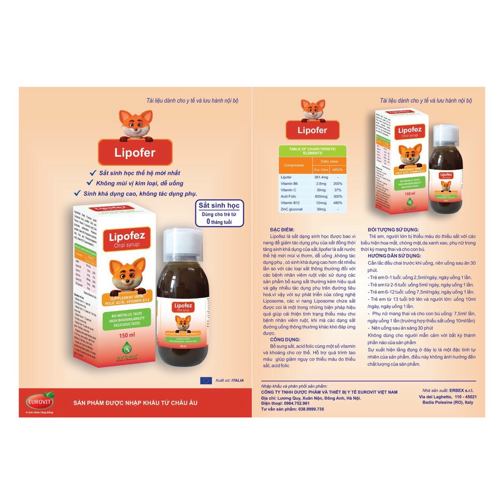 [Chính Hãng]  Sắt sinh học có bao vi nang dễ hấp thu Lipofez Oral Syrup cho trẻ từ sơ sinh lọ 150ml