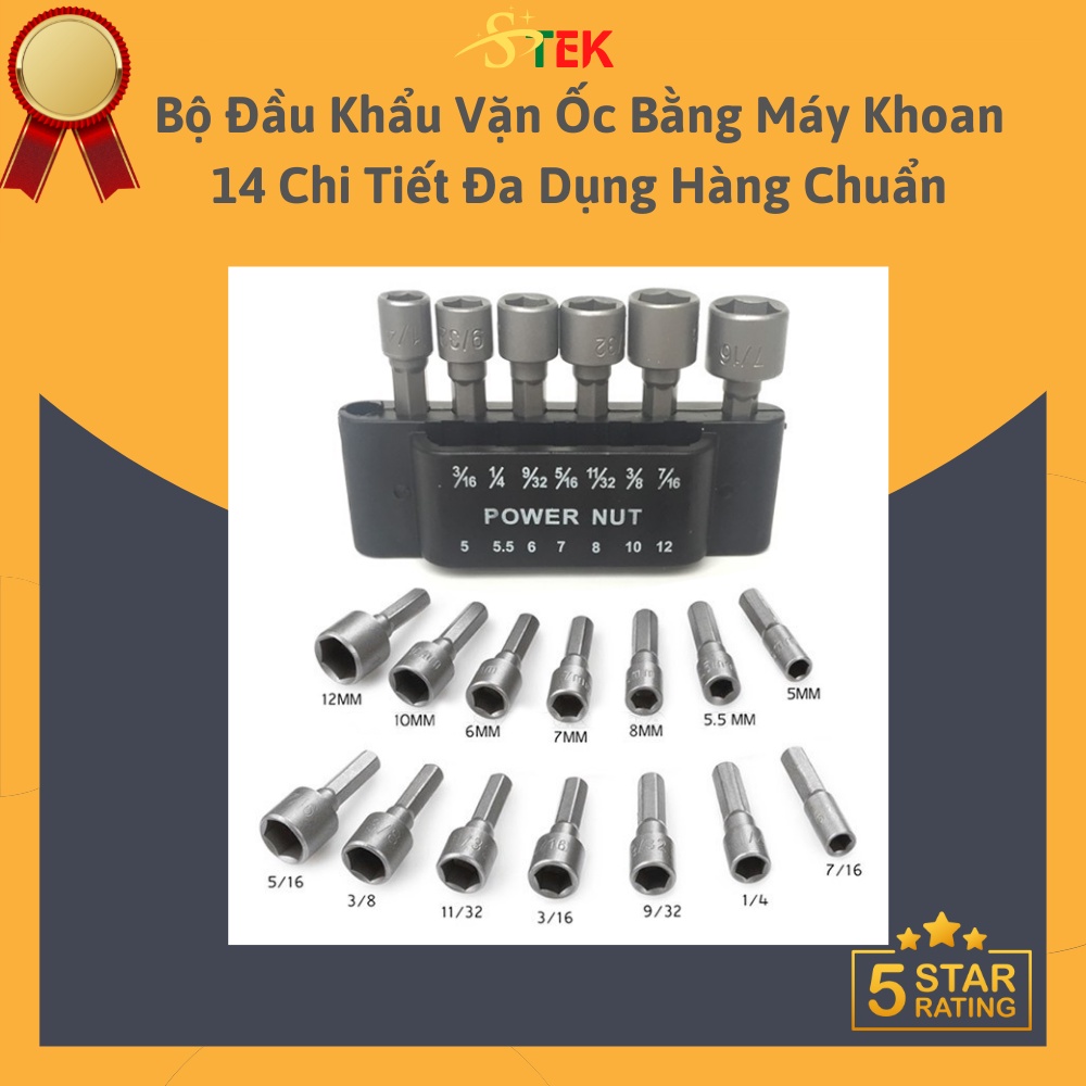 Bộ Đầu Khẩu Vặn Ốc Bằng Máy Khoan 14 Chi Tiết Đa Dụng Hàng Chuẩn Đầu Vặn Ốc Được Làm Từ Thép 40 Cr Chịu Mài Mòn