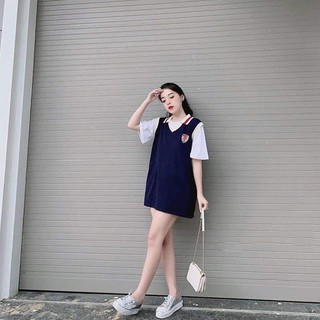 Set ghile 2 áo dáng xuông áo gile bên ngoài áo trắng bên trong