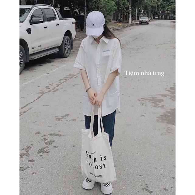 [BIG SALE] Áo Sơ Mi Dáng Rộng Tay Lỡ Kiểu Dáng Hàn Quốc Ulzzang Form Rộng Phong Cách Trẻ Trung Năng Động Thêu Túi Ngực