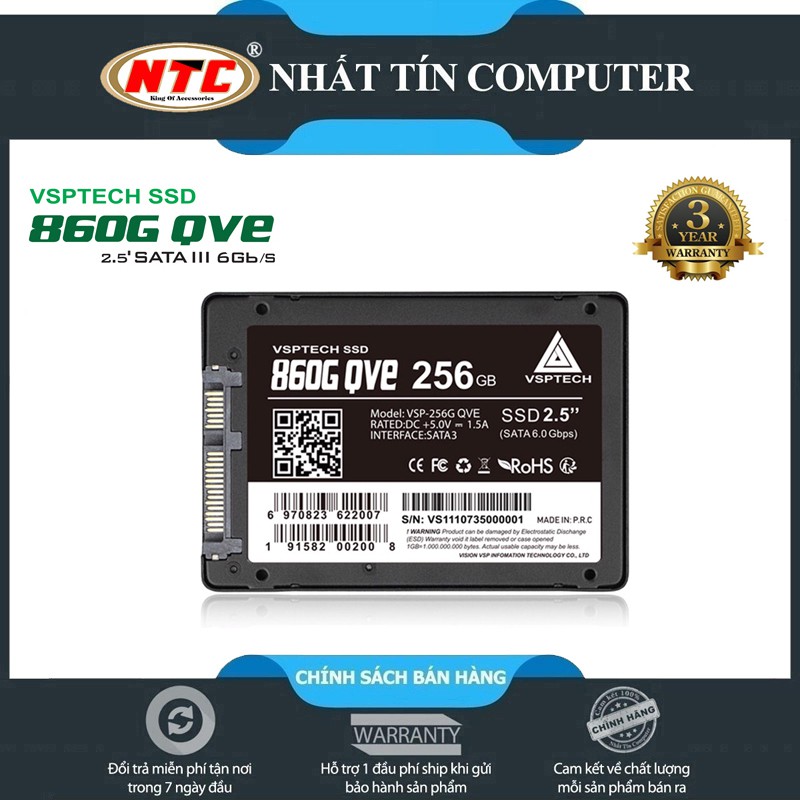 Ổ cứng SSD VSPTECH 860G QVE dung lượng 256GB - tốc độ ghi 430MB/s đọc 500MB/s (Đen)