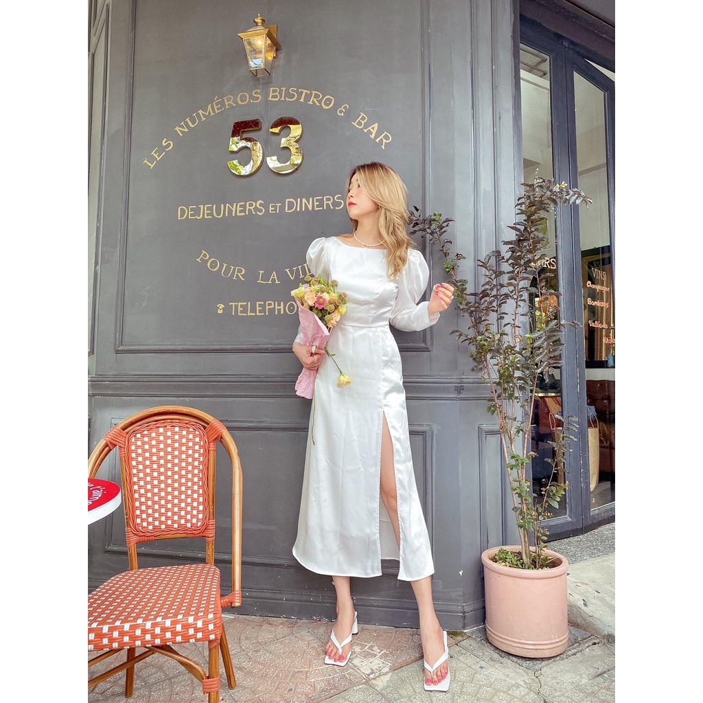 Đầm lụa trắng tay phồng khoét lưng Rivie Dress Gem Clothing SP060650
