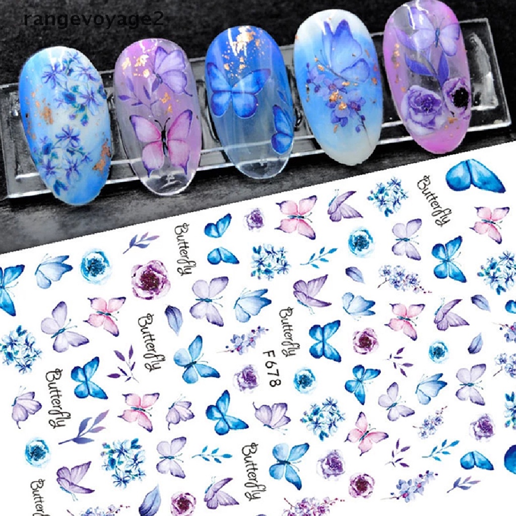 [rangevoyage2] Butterfly Nail Stickers Gradient Colorful Butterfly Rose Nail Sliders Decal [new]