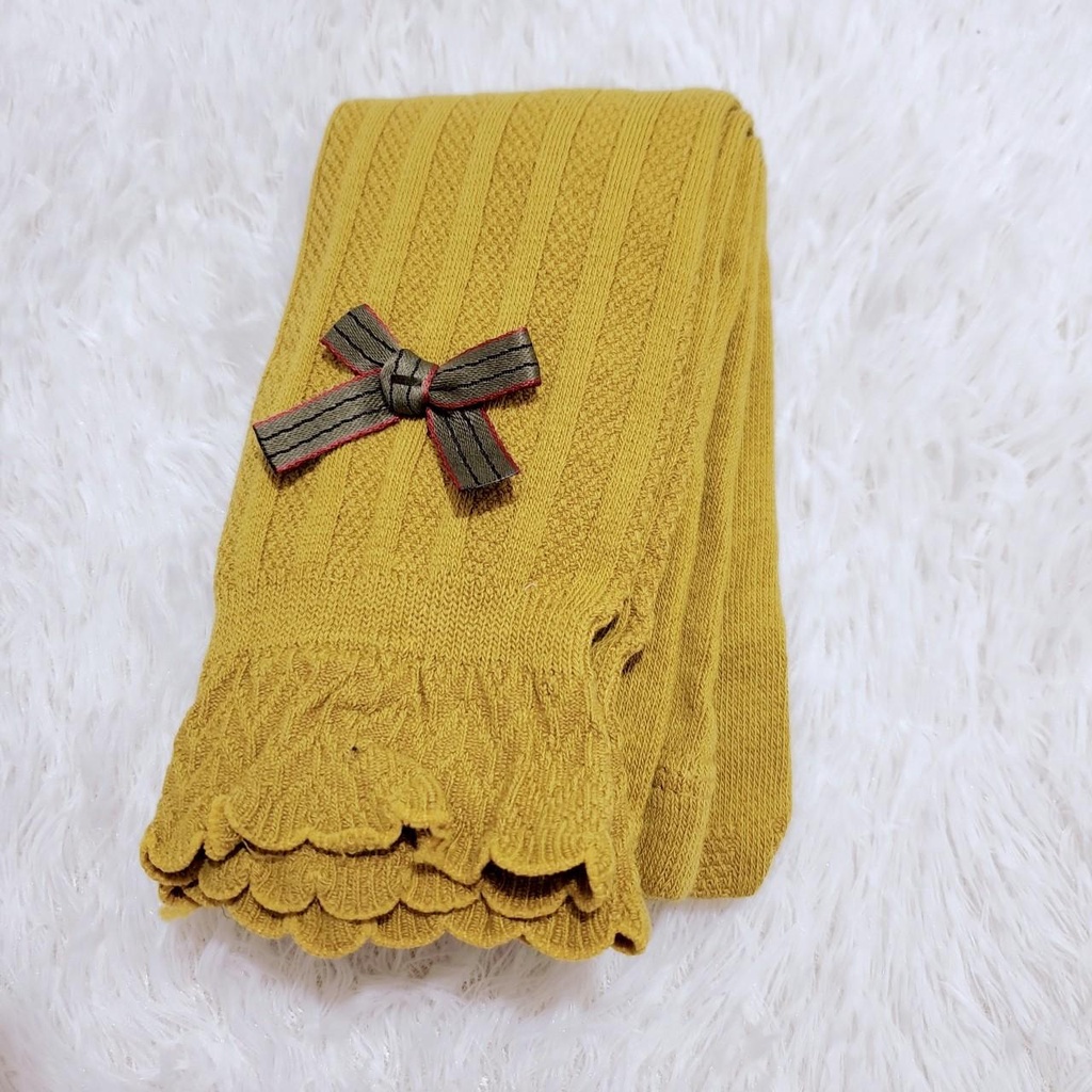 Quần tất len không bàn mùa đông, quần legging đính nơ cho bé gái (7-20kg)