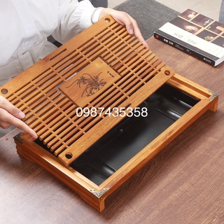Khay trà tre nẹp đồng