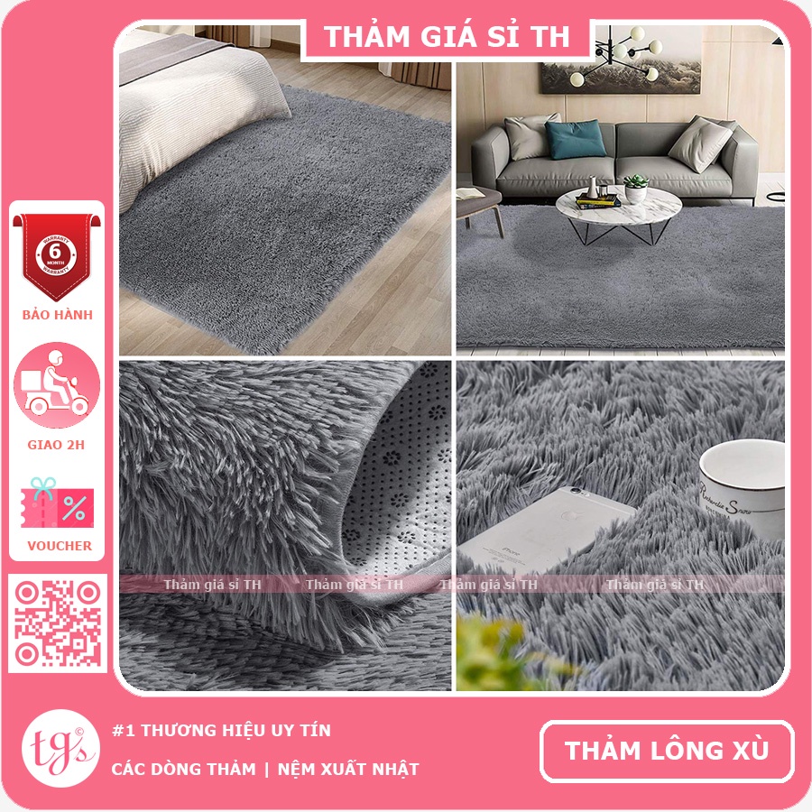 Thảm Lông Trải Sàn Phòng Khách Lông Xù Xám Bạc 160x200