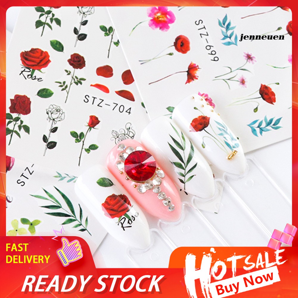 [Hàng mới về] Bộ 24 miếng dán nước trang trí móng tay họa tiết hoa lá sành điệu