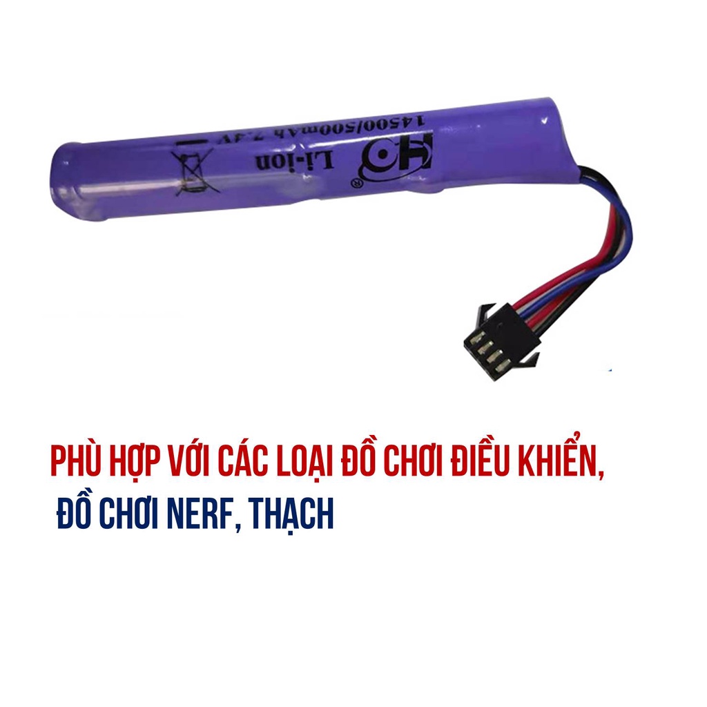 Pin Sạc Lithium 14500 7.4V 1000mAh 800mAh SM-4P Loại Dài