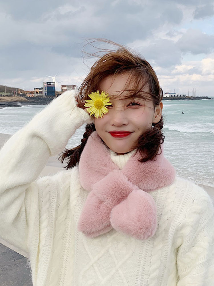 Khăn quàng cổ thắt chéo vải lông ấm áp cho nữ