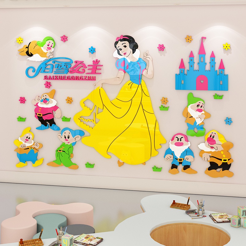 Tranh mica dán tường Nàng Bạch Tuyết và 7 chú lùn trang trí phòng cho bé, mầm non, mẫu giáo