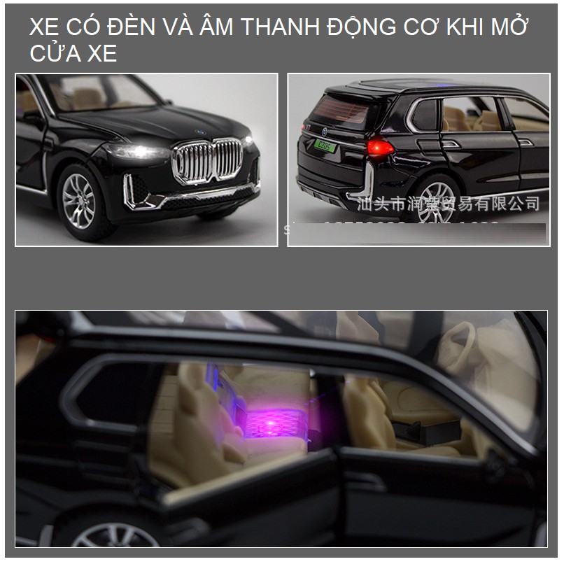 Mô hình xe ô tô BMW X7 bằng kim loại tỉ lệ 1:32 xe có âm thanh và đèn mở các cửa