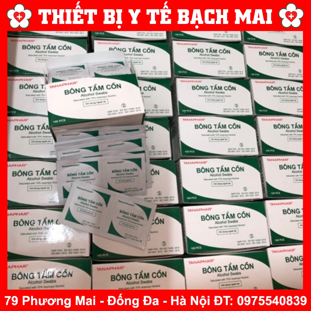 Hộp 100 Miếng Gạc Tẩm Cồn Sát Khuẩn, Bông Tẩm Cồn Y Tế Alcohol Pads TANAPHAR Dùng Trong Y Tế Và Làm Đẹp, Làm Móng