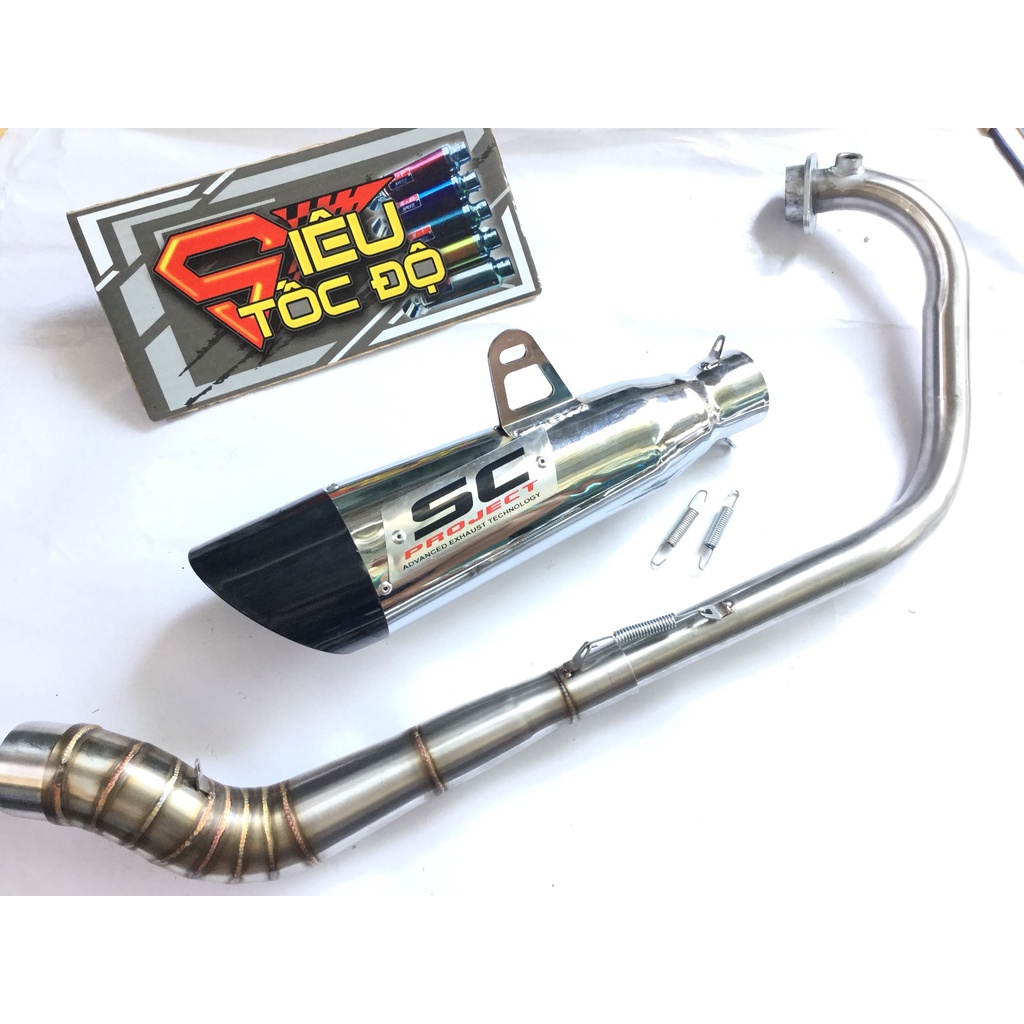 Pô sc xéo đuôi ĐEN FULL CỔ CONG 2 KHÚC INOX 304 exciter, winer, sonic, raider, satria, gsx