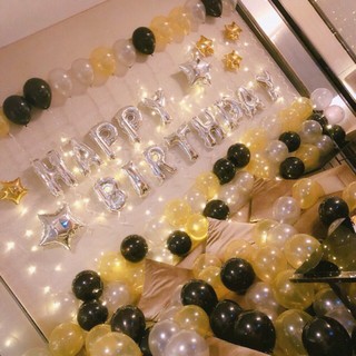 Set chữ happy birthday +  50 bóng nhũ + keo bơm