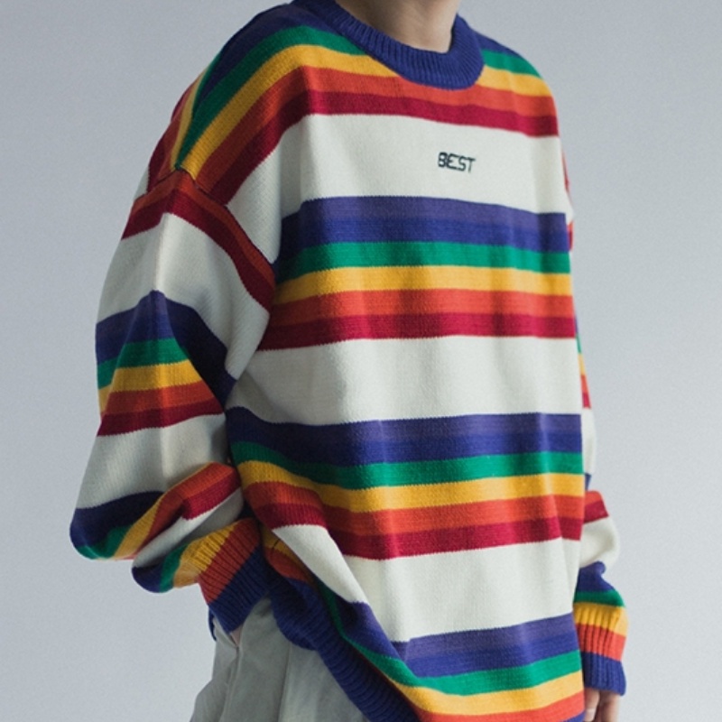 Áo nỉ nam dài tay cổ tròn sọc ngang size M-2XL