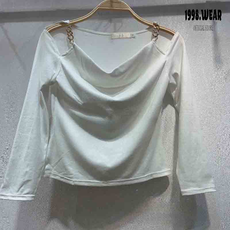 Áo khoét vai tay dài thiết kế phối xích, áo bành béo nữ tay dài thời trang nữ 1998.Wear